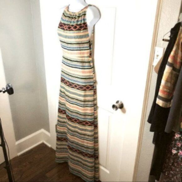 MM Couture Tribal Backless Cutout Maxi Dress Yellow XS - Picture 4 of 11